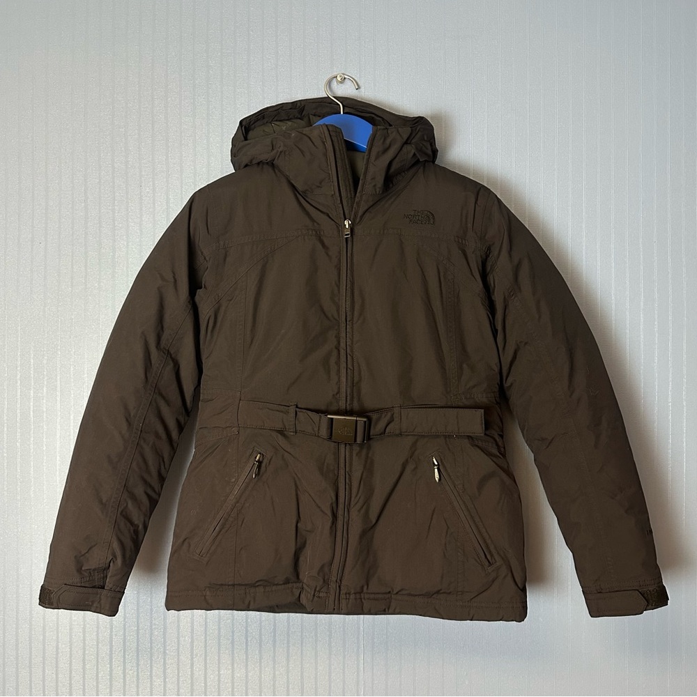 The North Face Black Down waist Length Belted Jacket Size Medium